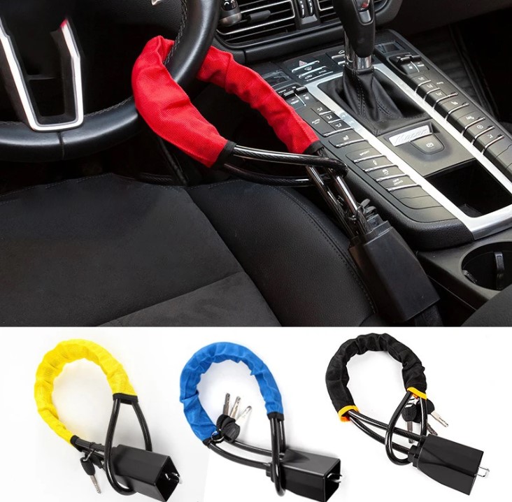 Car Steering Wheel Lock with Seat Belt Buckles