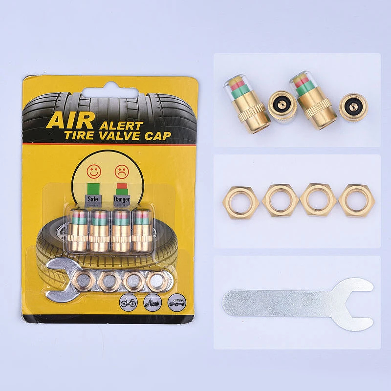 4PCS/Lot 2.4 Bar Car Auto Tire Pressure Alarm Monitor Valve Caps Gold