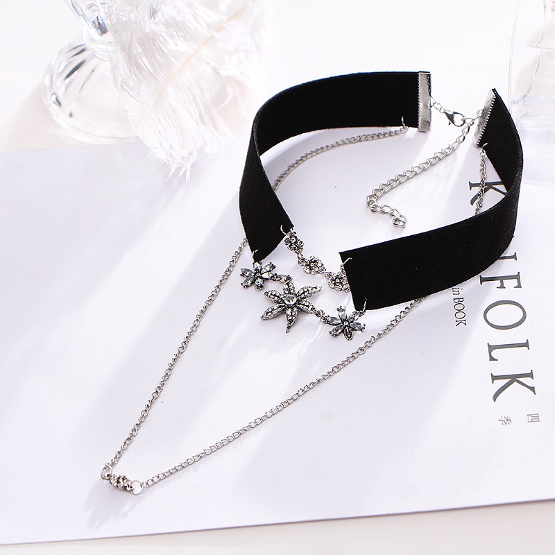 Crystal Flower Tattoo Choker Necklace for Women