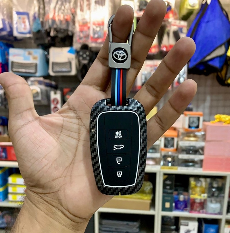 Toyota Corolla Cross 2022-2024 Key Cover With Metal Shell Carbon
