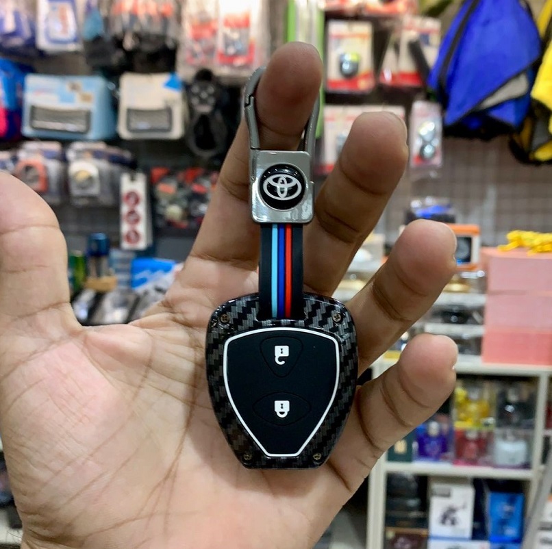 Toyota Vitz Key Cover With Metal Shell 2 Buttons Carbon