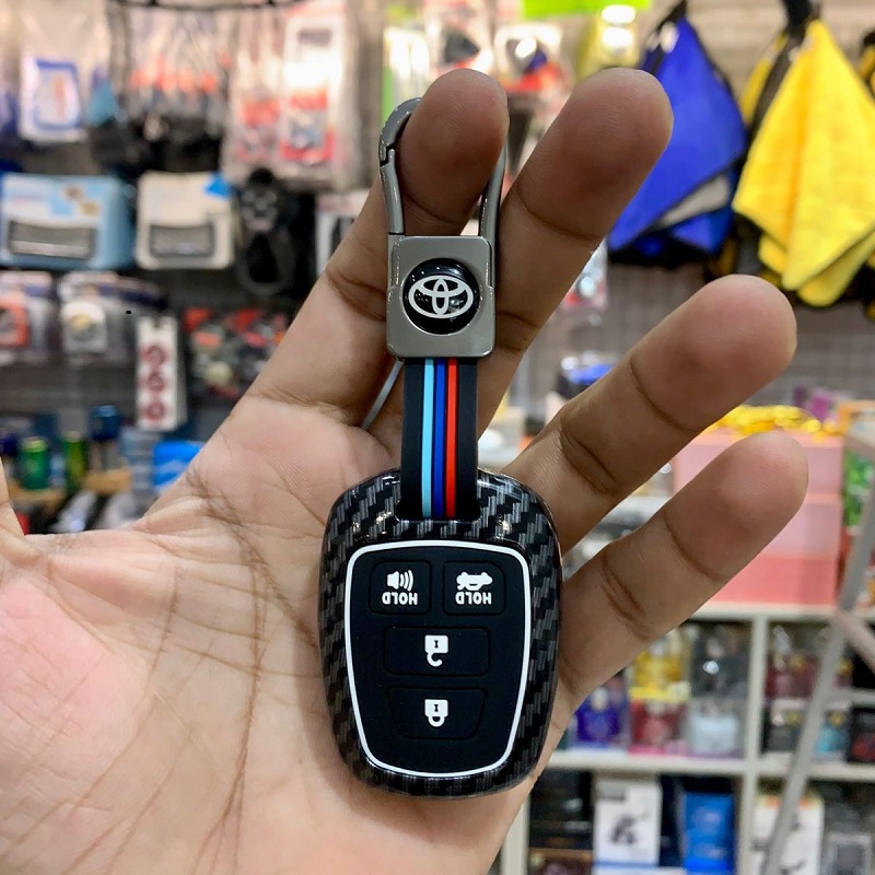 Corolla Key Cover With Metal Shell 4 Button Carbon