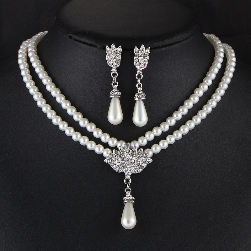 Bride Simulated Pearl Jewelry Set Bling Crystal Water Drop
