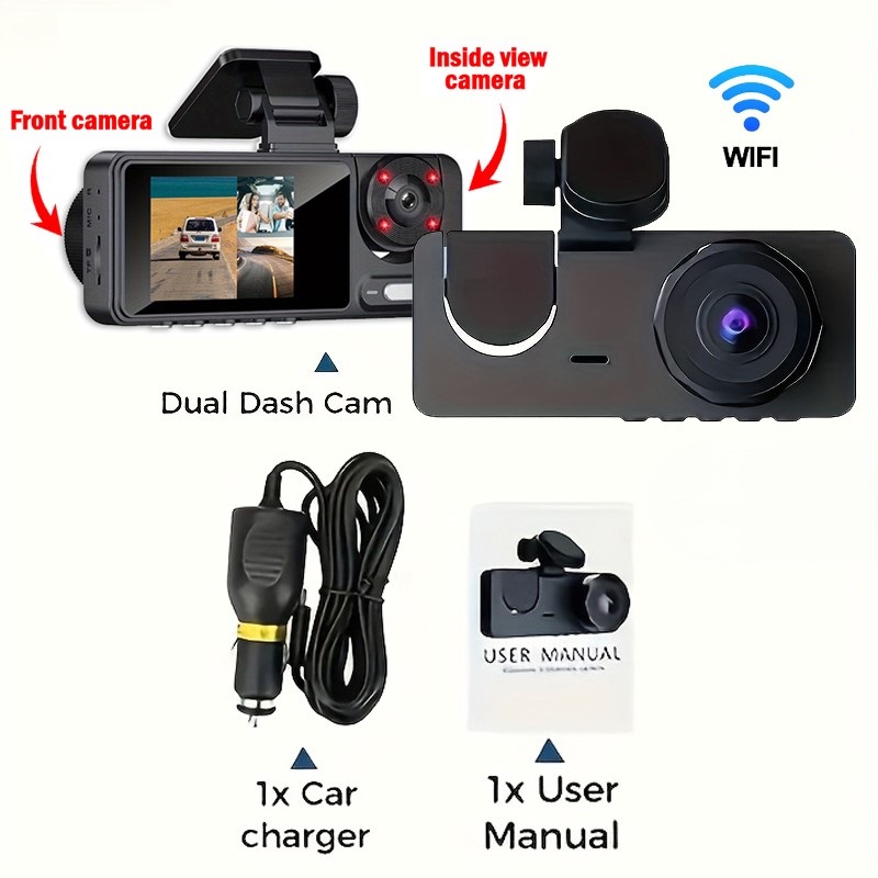 3 Channel Dash Cam 1080P Front and Rear Inside Car Camera WiFi APP Control Night Vision 3 Channel Dash Cam 1080P Front and Rear Inside Car Camera WiFi APP Control Night Vision