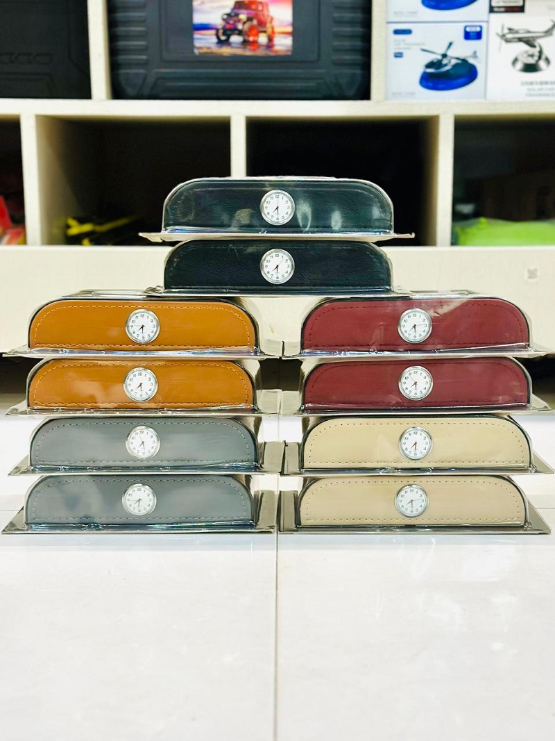 PU Leather Car Headrest Tissue Box Holder With Clock