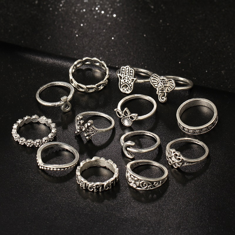 Pack of 13 Rings Vintage Hollow Turkish Hand Ring Sets