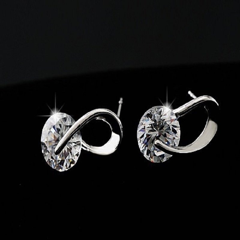 Silver Color Zircon Crystal Stud Earrings Fashion Jewelry