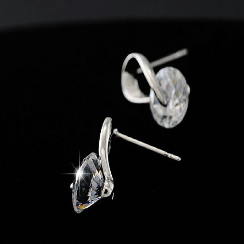 Silver Color Zircon Crystal Stud Earrings Fashion Jewelry