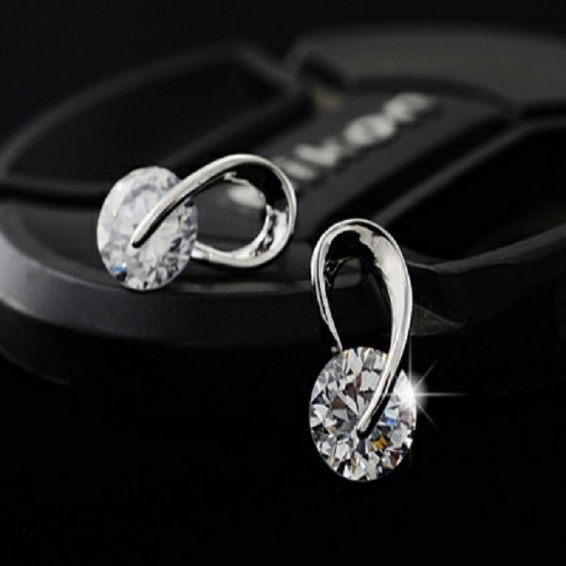 Silver Color Zircon Crystal Stud Earrings Fashion Jewelry