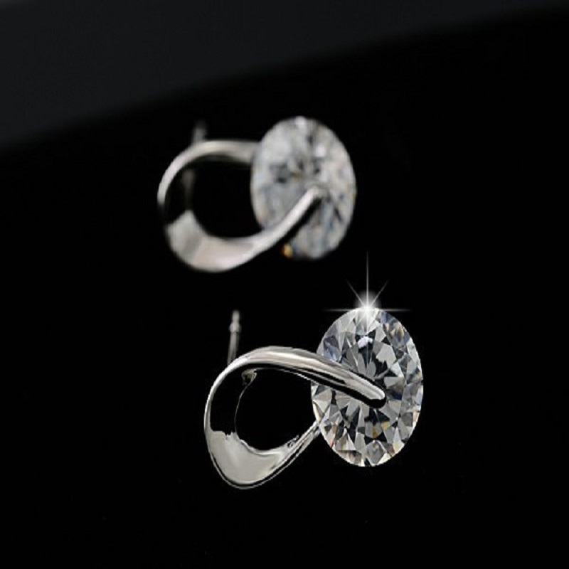 Silver Color Zircon Crystal Stud Earrings Fashion Jewelry