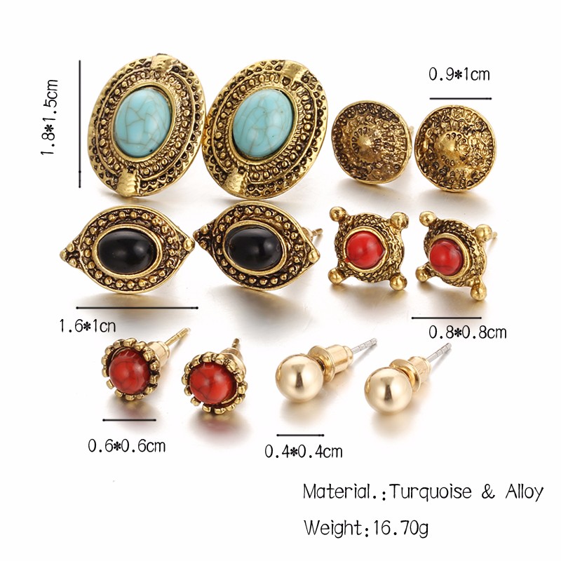 Vintage Punk Accessories Big Blue Stone Flower Earrings