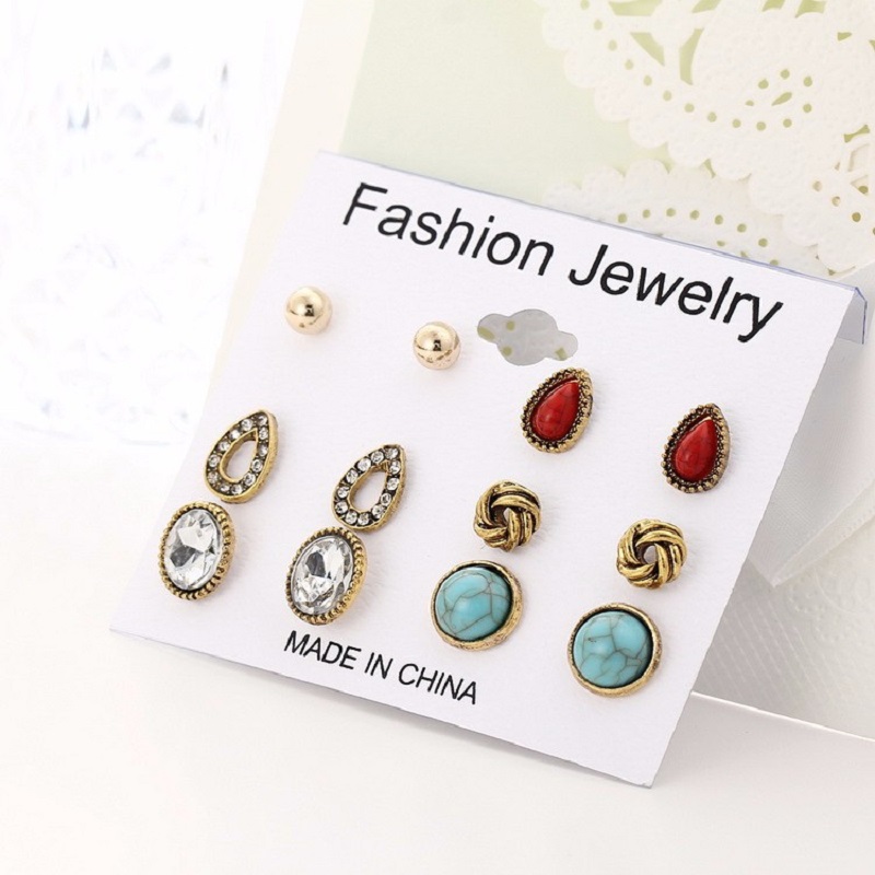 Vintage Punk Accessories Big Blue Stone Flower Earrings