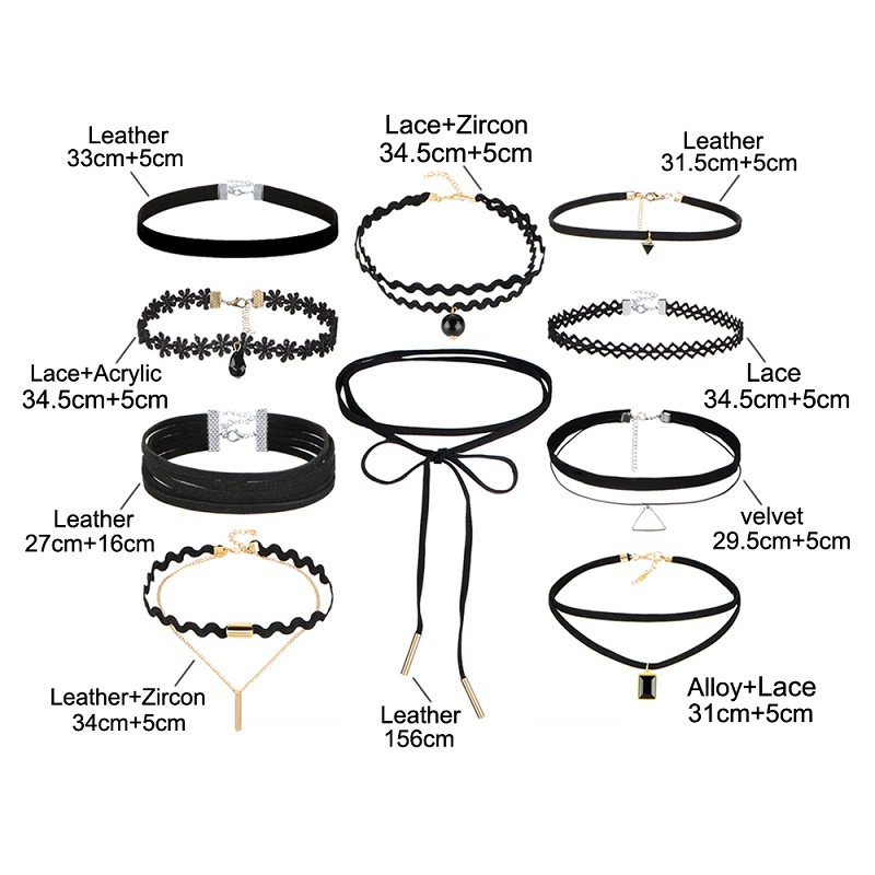 Pack of 10 New Gothic Tattoo Leather Choker Necklaces