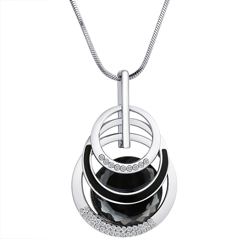 Crystal 3 Layered Round Circle Long Pendants Necklaces