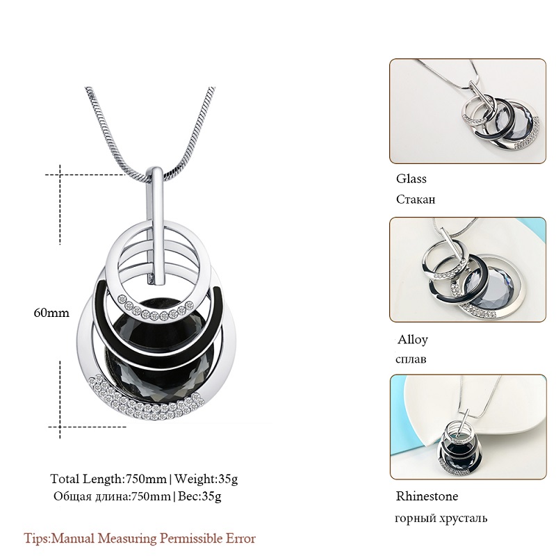 Crystal 3 Layered Round Circle Long Pendants Necklaces