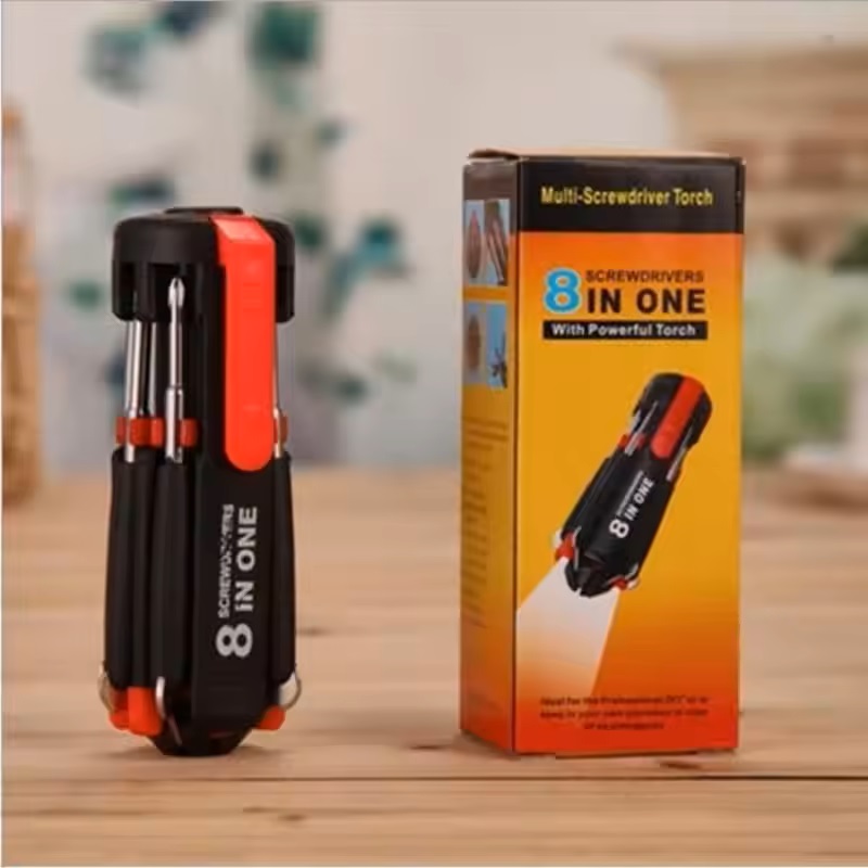 Car Accessories 8-in-1 Screwdriver with LED Flashlight - Universal Car & Multifunctional Outdoor Tool