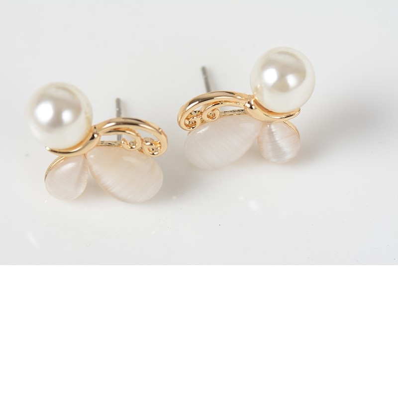 Gold Opal Earrings Simulated Pearl Jewelry Butterfly Stud