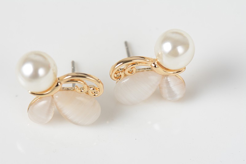 Gold Opal Earrings Simulated Pearl Jewelry Butterfly Stud