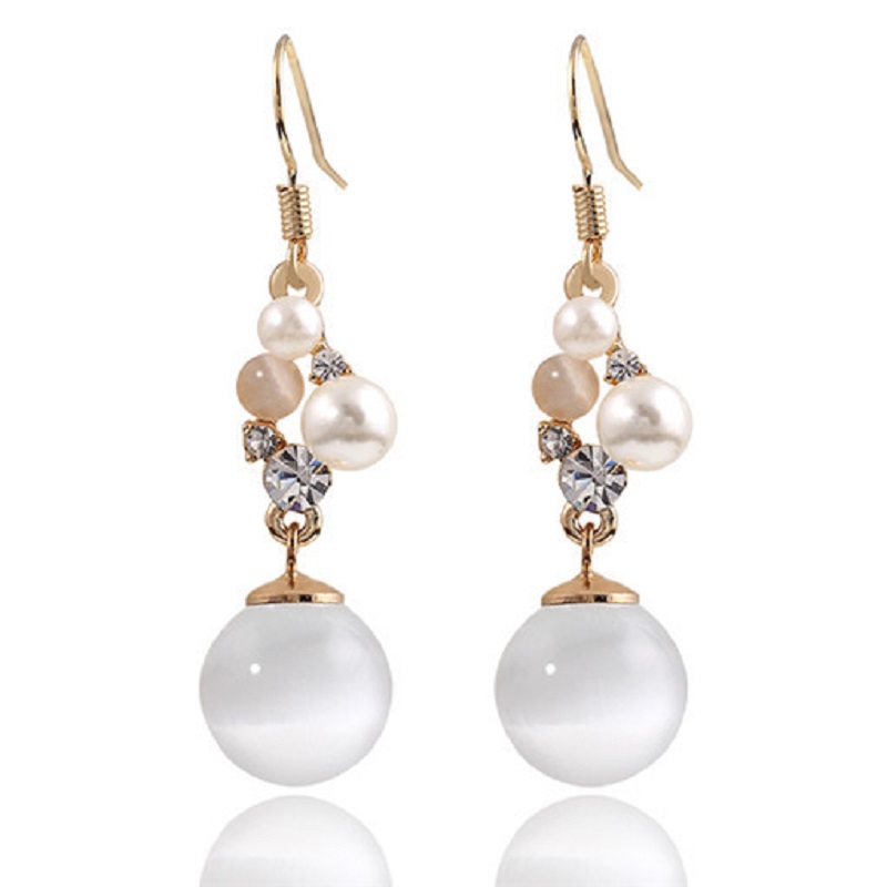 Charm Opal Pendant Long Earrings Gold Color Brand Ladies Cute Earring