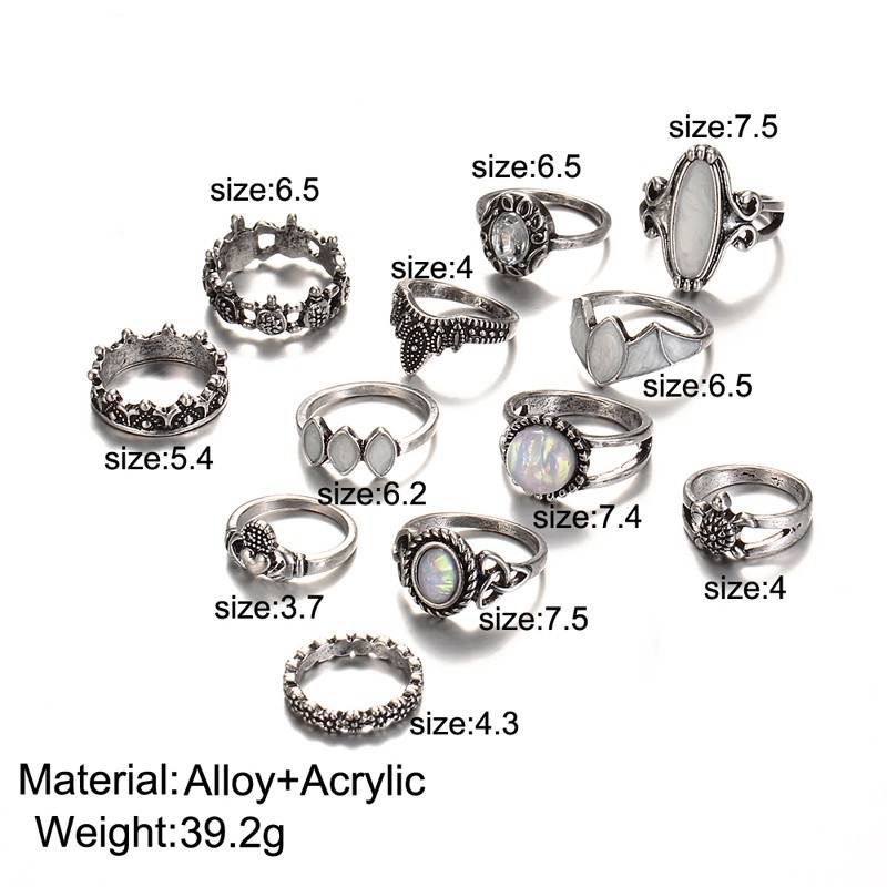 12 PCS/Lot Vintage Natural Opal Stone Midi Ring Set