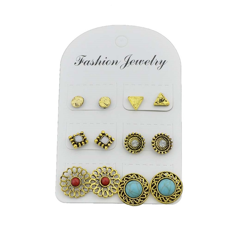 6 pairs/set Gold Color Earrings Set Stud Earrings