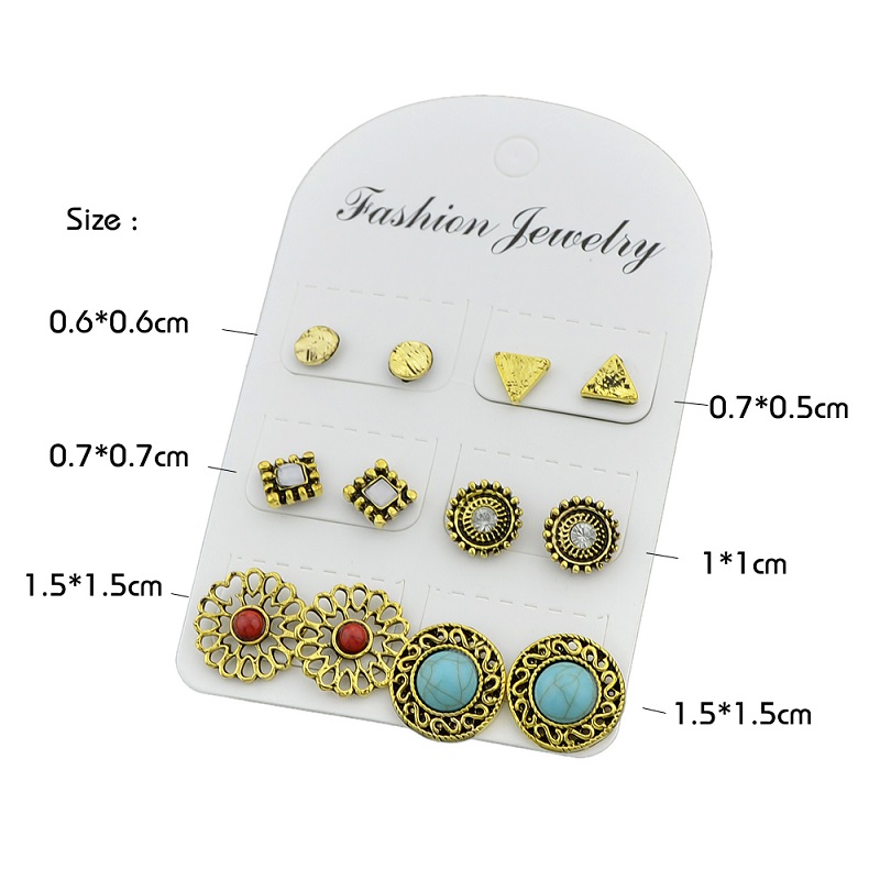 6 pairs/set Gold Color Earrings Set Stud Earrings