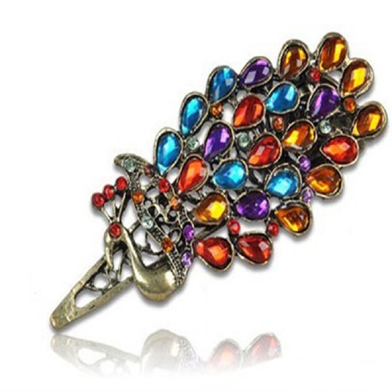 Vintage Colorful Rhinestone Peacock Hairpin Hair Clip