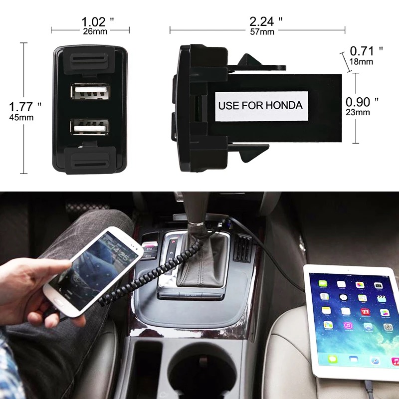 Dual USB Car Charger USB 2.1 A 2 Port For Honda