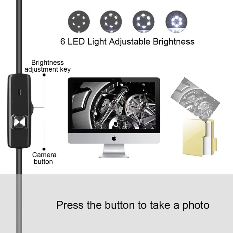 3 In 1 Type-c Android 6 LEDs USB Endoscope Inspection Mini Camera Borescope Flexible Hard Cable for Android Smartphone PC